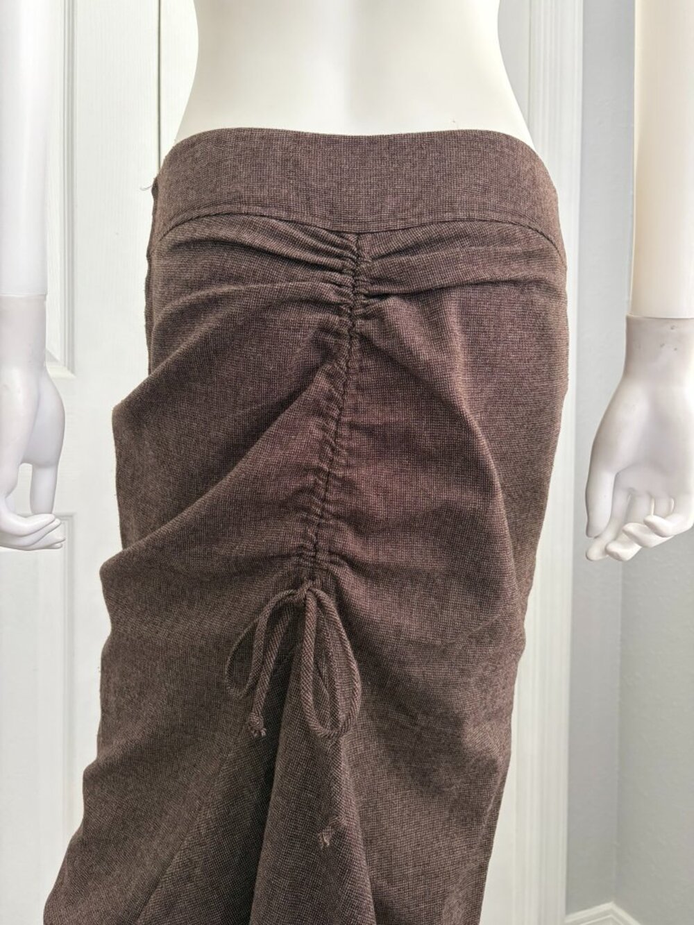 Charlotte Russe size 7 brown faux tweed ruched drawstring midi skirt vintage y2k